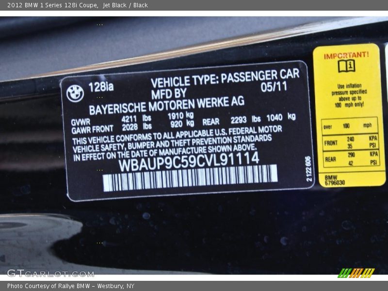 Jet Black / Black 2012 BMW 1 Series 128i Coupe