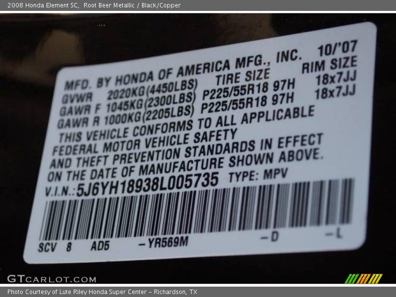 Root Beer Metallic / Black/Copper 2008 Honda Element SC