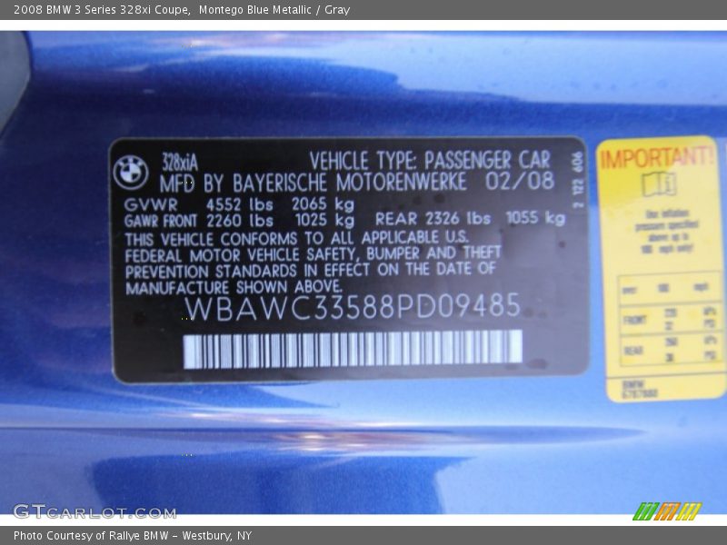 Montego Blue Metallic / Gray 2008 BMW 3 Series 328xi Coupe