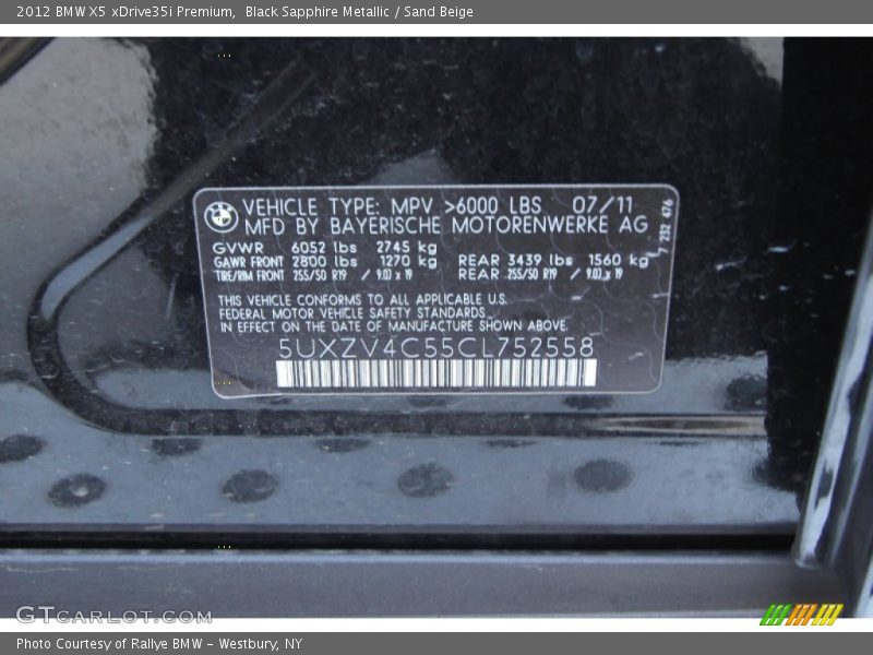 Black Sapphire Metallic / Sand Beige 2012 BMW X5 xDrive35i Premium