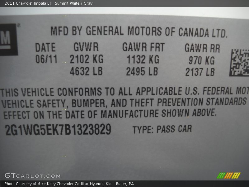 Summit White / Gray 2011 Chevrolet Impala LT