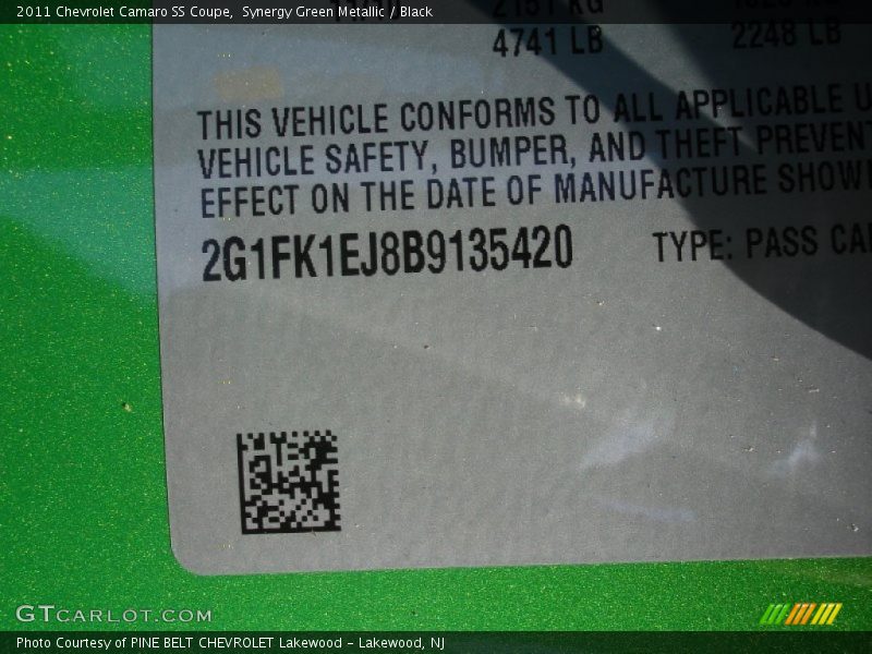 Synergy Green Metallic / Black 2011 Chevrolet Camaro SS Coupe