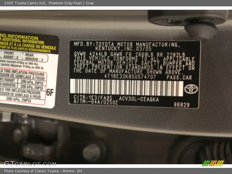 2005 Camry XLE Phantom Gray Pearl Color Code 1E3