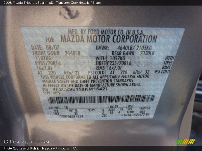 Tungsten Gray Metallic / Stone 2008 Mazda Tribute s Sport 4WD