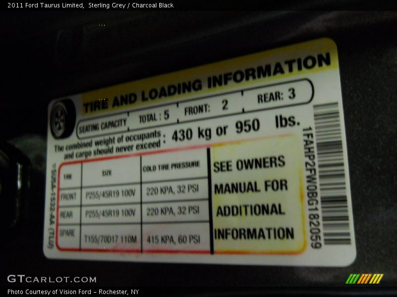Sterling Grey / Charcoal Black 2011 Ford Taurus Limited