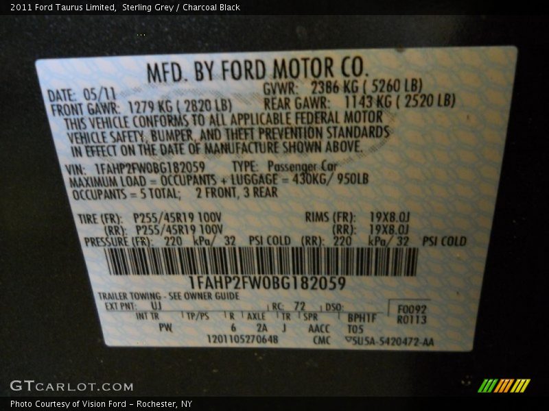 2011 Taurus Limited Sterling Grey Color Code UJ
