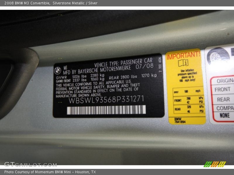 Silverstone Metallic / Silver 2008 BMW M3 Convertible