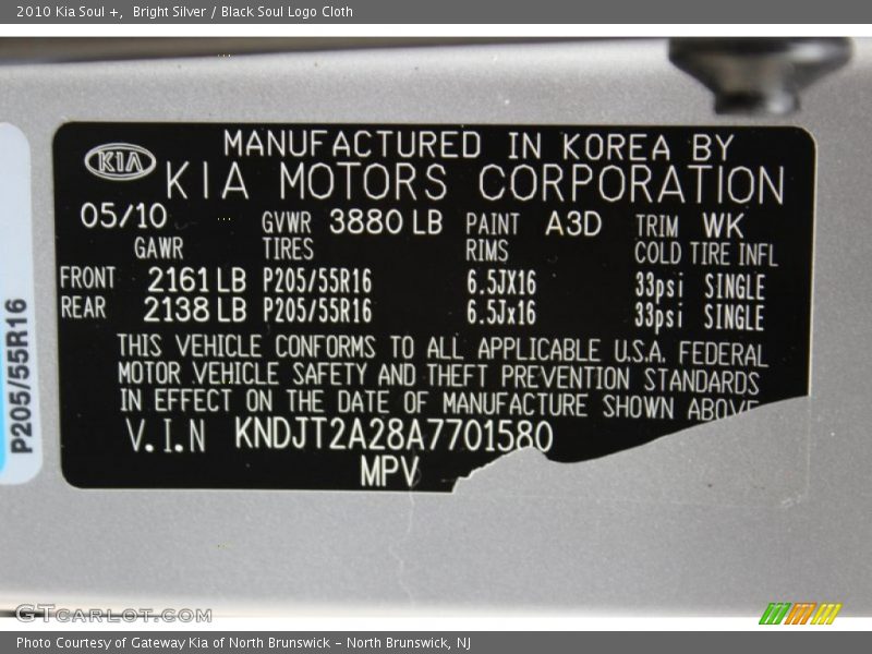 Bright Silver / Black Soul Logo Cloth 2010 Kia Soul +