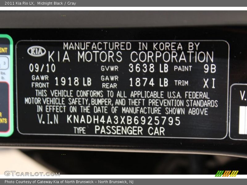 Midnight Black / Gray 2011 Kia Rio LX