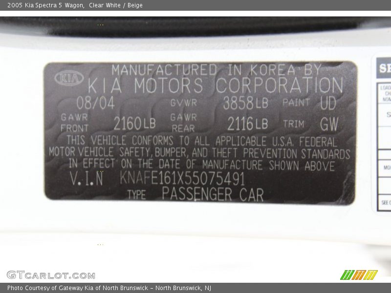 Clear White / Beige 2005 Kia Spectra 5 Wagon