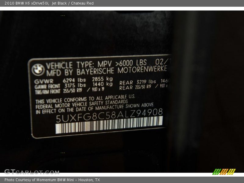 Jet Black / Chateau Red 2010 BMW X6 xDrive50i
