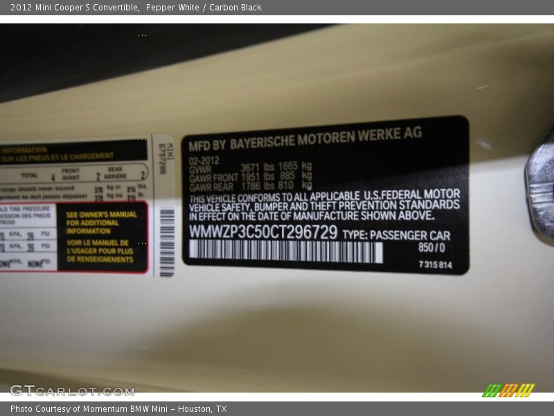 Pepper White / Carbon Black 2012 Mini Cooper S Convertible