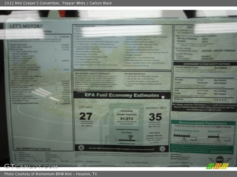 Pepper White / Carbon Black 2012 Mini Cooper S Convertible