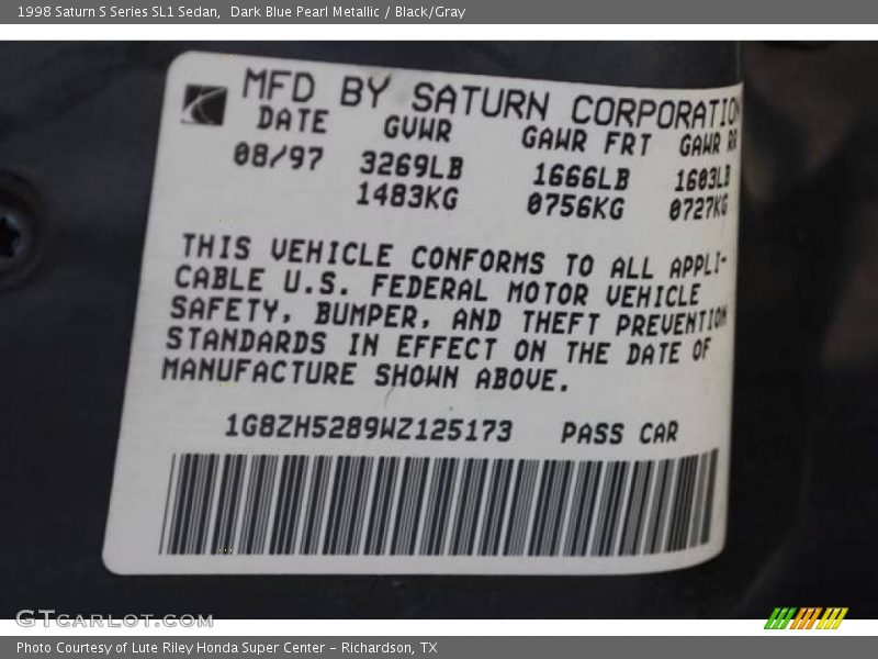 Dark Blue Pearl Metallic / Black/Gray 1998 Saturn S Series SL1 Sedan