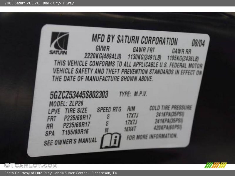 Black Onyx / Gray 2005 Saturn VUE V6