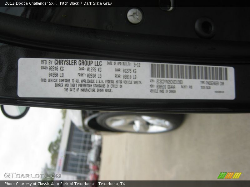 Pitch Black / Dark Slate Gray 2012 Dodge Challenger SXT