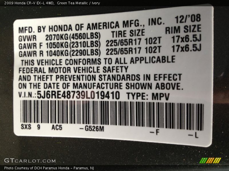 Green Tea Metallic / Ivory 2009 Honda CR-V EX-L 4WD