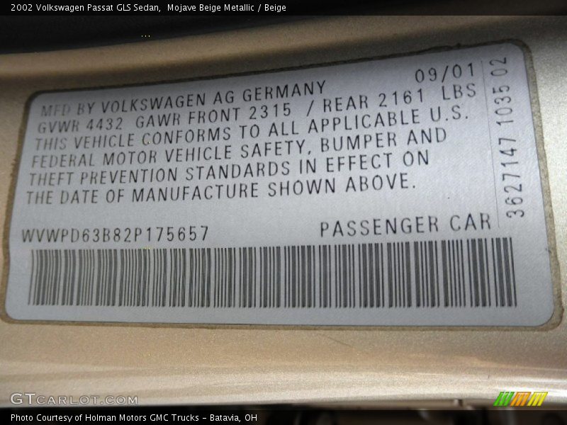 Mojave Beige Metallic / Beige 2002 Volkswagen Passat GLS Sedan