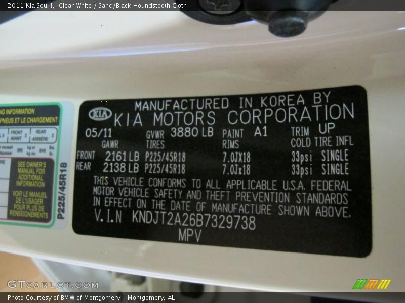 Clear White / Sand/Black Houndstooth Cloth 2011 Kia Soul !