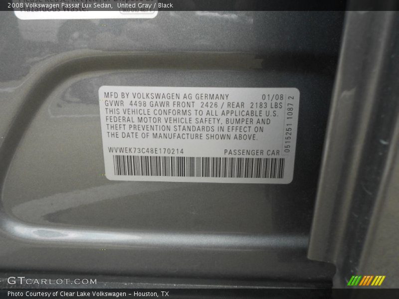 United Gray / Black 2008 Volkswagen Passat Lux Sedan