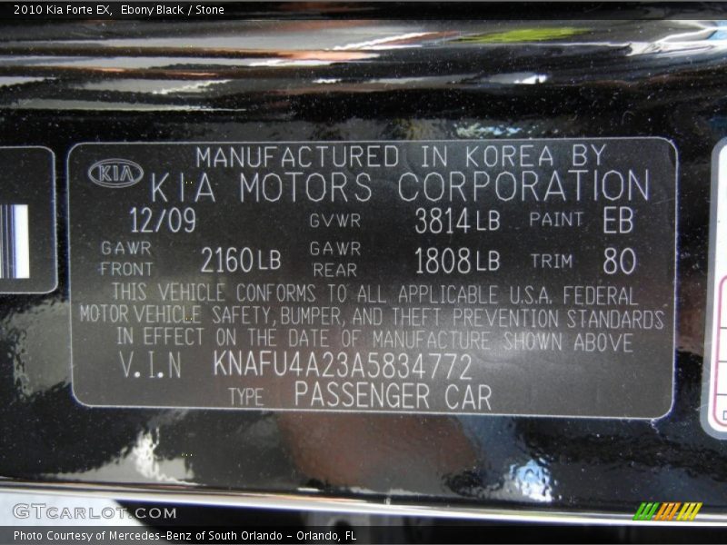 Ebony Black / Stone 2010 Kia Forte EX