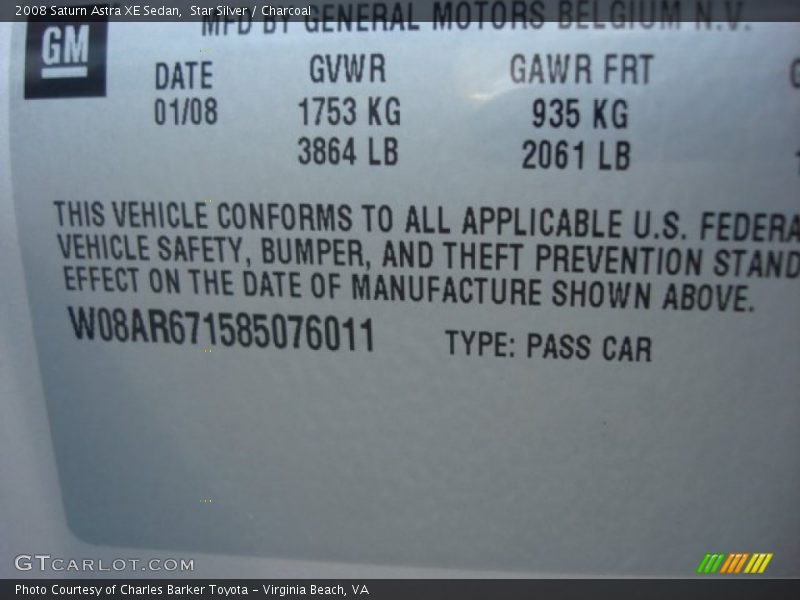 Star Silver / Charcoal 2008 Saturn Astra XE Sedan