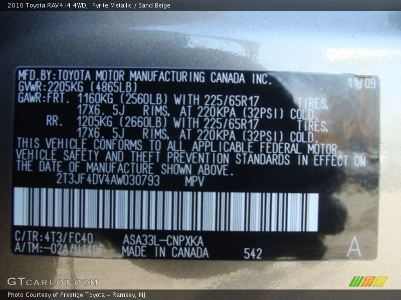 Pyrite Metallic / Sand Beige 2010 Toyota RAV4 I4 4WD