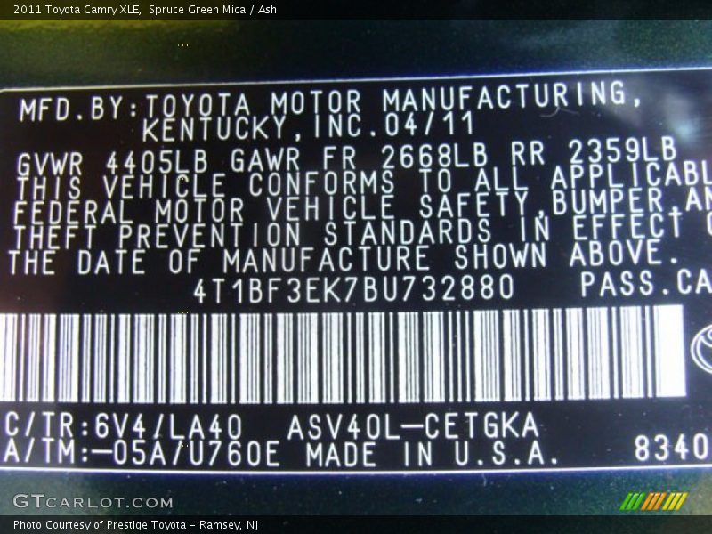 Spruce Green Mica / Ash 2011 Toyota Camry XLE