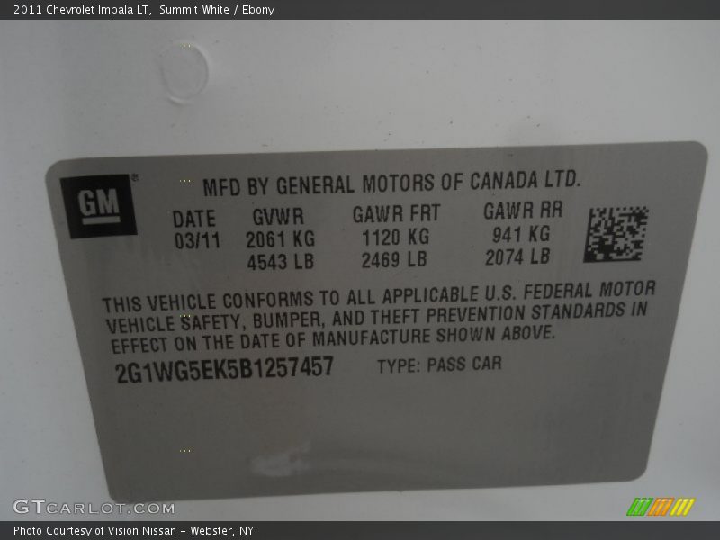 Summit White / Ebony 2011 Chevrolet Impala LT