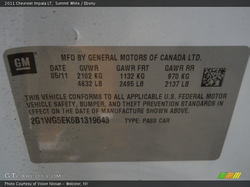 Summit White / Ebony 2011 Chevrolet Impala LT