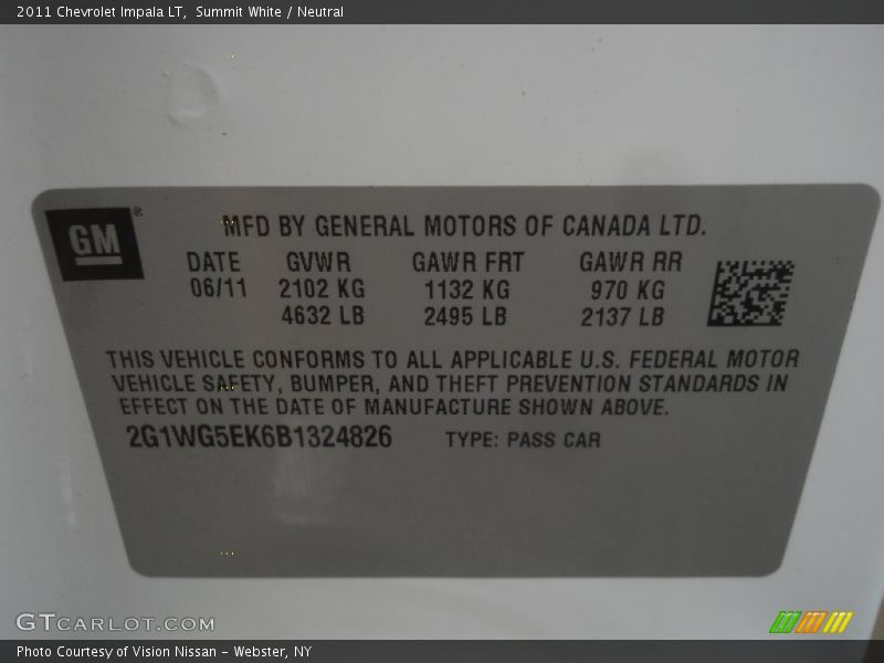 Summit White / Neutral 2011 Chevrolet Impala LT