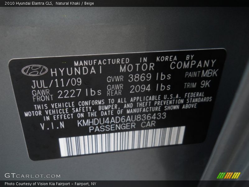 Natural Khaki / Beige 2010 Hyundai Elantra GLS