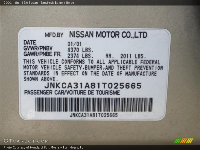 Sandrock Beige / Beige 2001 Infiniti I 30 Sedan