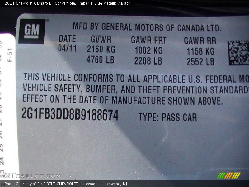 Imperial Blue Metallic / Black 2011 Chevrolet Camaro LT Convertible