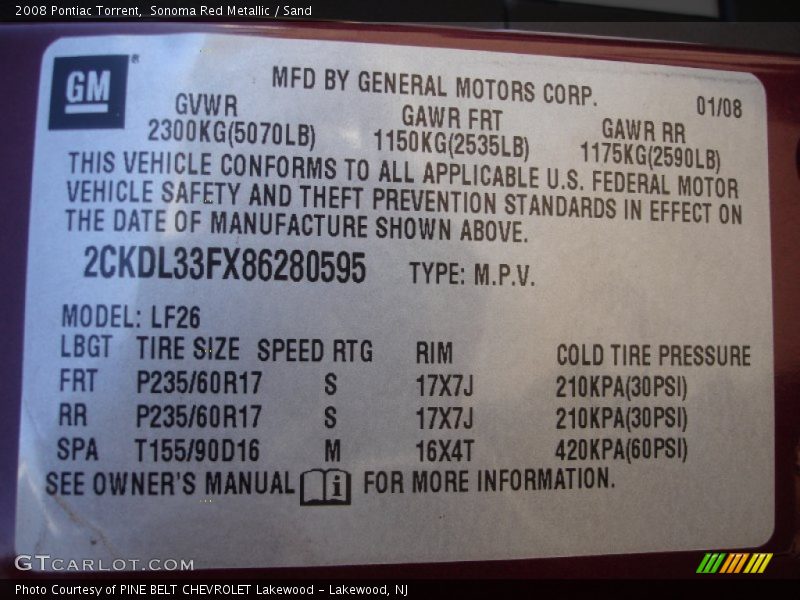 Sonoma Red Metallic / Sand 2008 Pontiac Torrent