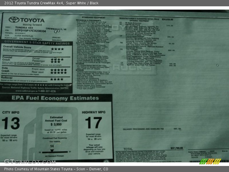 Super White / Black 2012 Toyota Tundra CrewMax 4x4