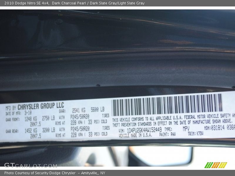 2010 Nitro SE 4x4 Dark Charcoal Pearl Color Code PAV