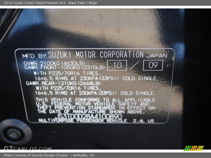 Black Pearl / Beige 2010 Suzuki Grand Vitara Premium 4x4
