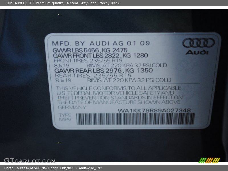 Meteor Gray Pearl Effect / Black 2009 Audi Q5 3.2 Premium quattro