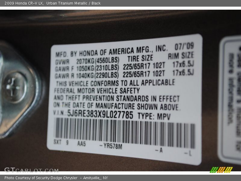 2009 CR-V LX Urban Titanium Metallic Color Code YR578M