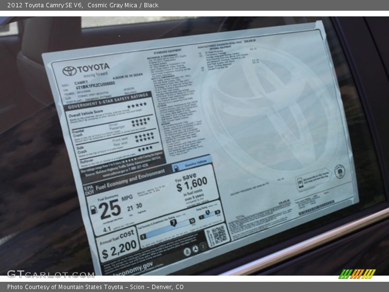 Cosmic Gray Mica / Black 2012 Toyota Camry SE V6