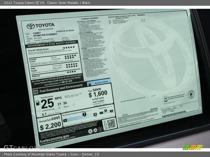 Classic Silver Metallic / Black 2012 Toyota Camry SE V6