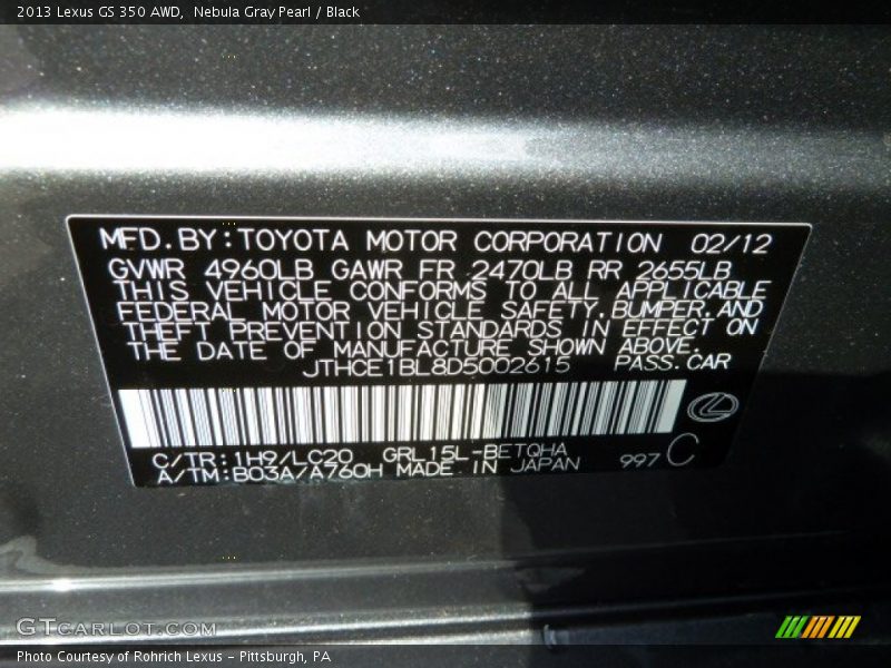 Nebula Gray Pearl / Black 2013 Lexus GS 350 AWD