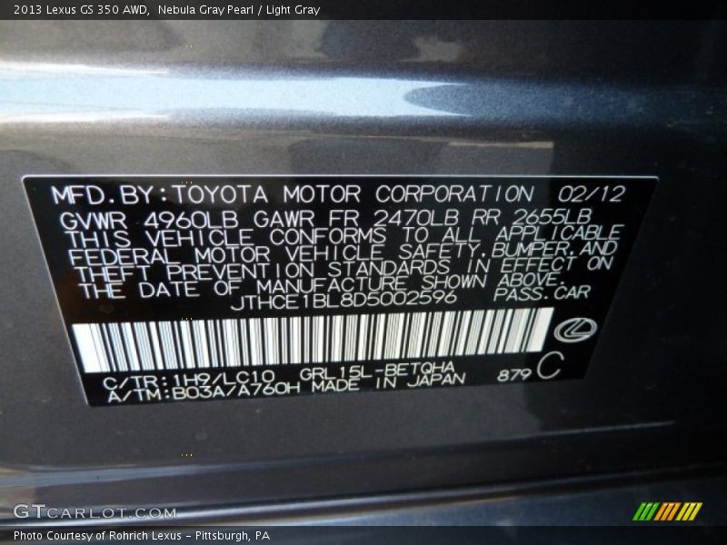 Nebula Gray Pearl / Light Gray 2013 Lexus GS 350 AWD