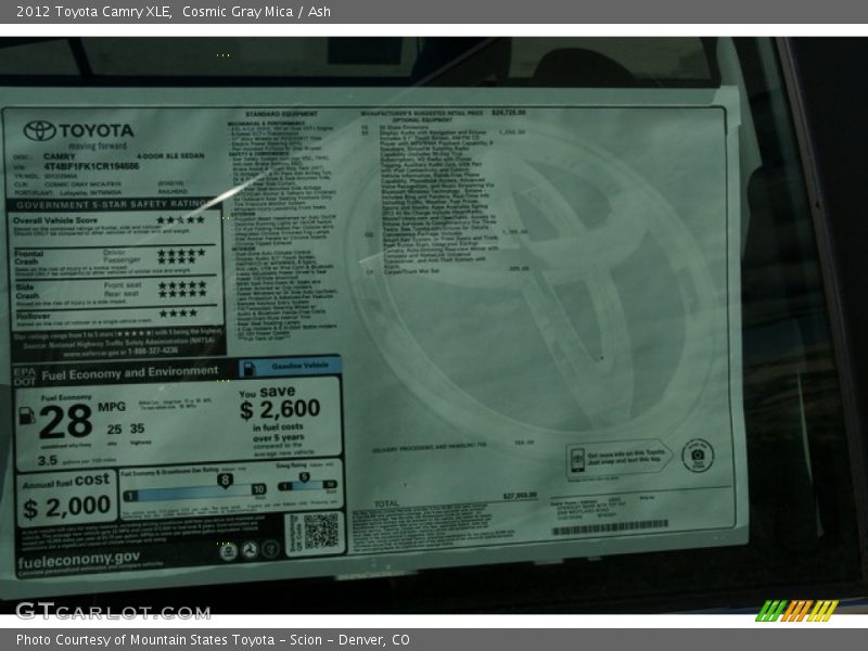 Cosmic Gray Mica / Ash 2012 Toyota Camry XLE