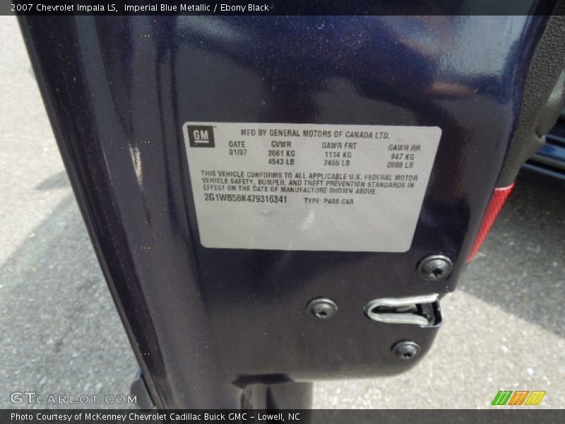 Imperial Blue Metallic / Ebony Black 2007 Chevrolet Impala LS