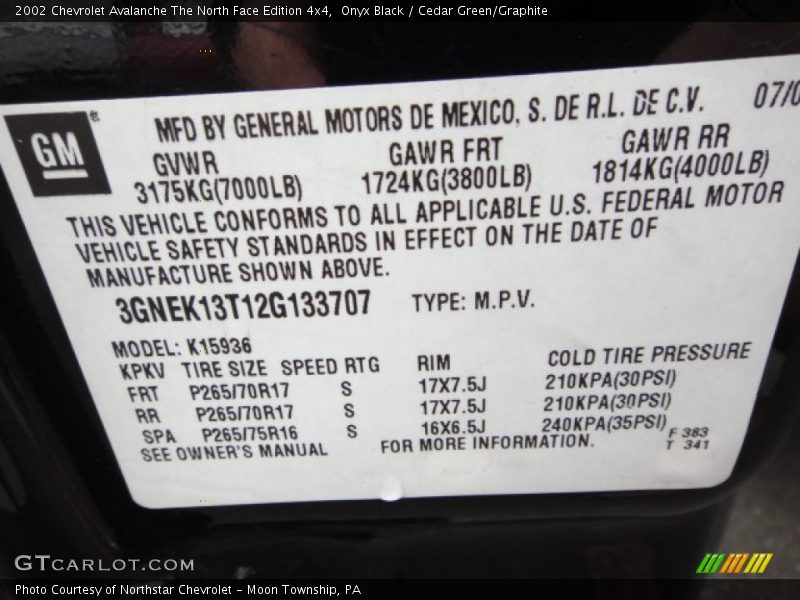 Onyx Black / Cedar Green/Graphite 2002 Chevrolet Avalanche The North Face Edition 4x4