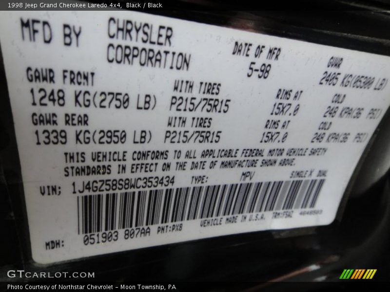 Black / Black 1998 Jeep Grand Cherokee Laredo 4x4