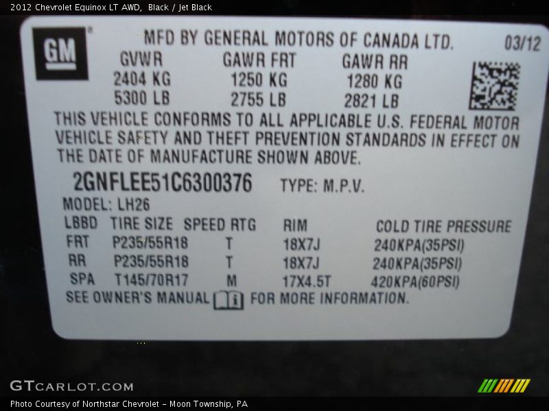 Black / Jet Black 2012 Chevrolet Equinox LT AWD