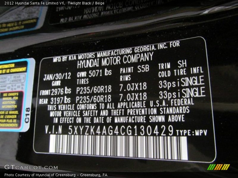 Twilight Black / Beige 2012 Hyundai Santa Fe Limited V6